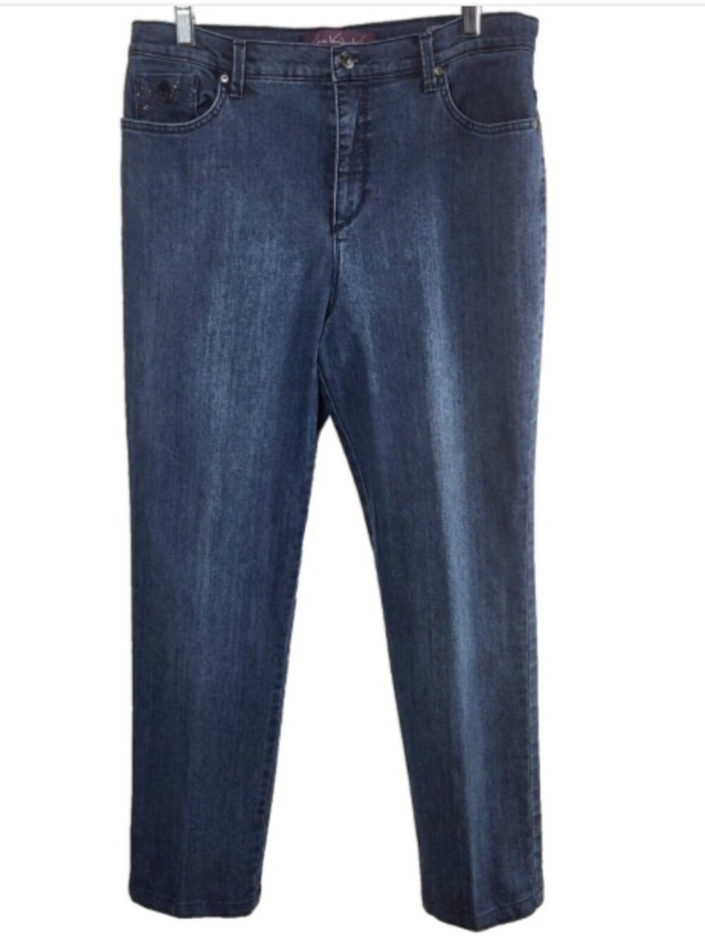 Gloria Vanderbilt Amanda Size 12 Blue Denim Jeans Cotton Stretch Sequins 32 x 28
